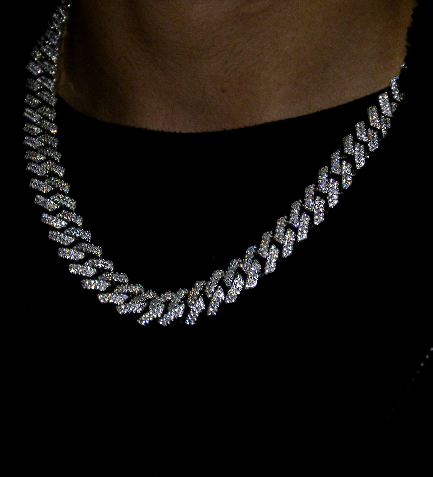 12mm Iced Cuban Chain White Gold