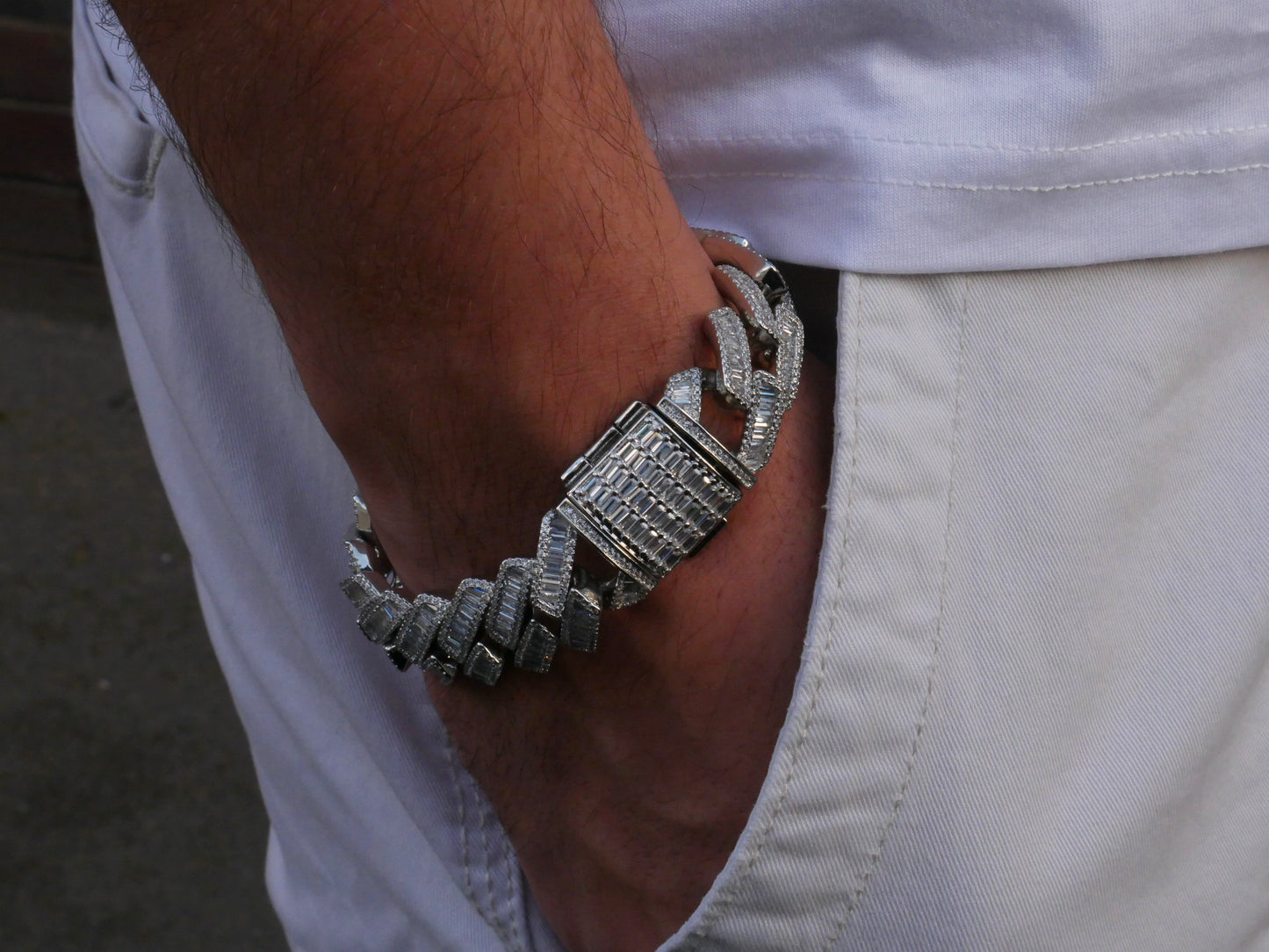 Cuban Baguette Bracelet White Gold